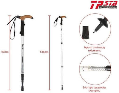 Telescopic Aluminum Trekking Pole with 3 Sections Silver