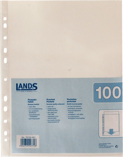 Lands Plastic Sleeves for Documents A4 with Holes and Reinforcement 100pcs