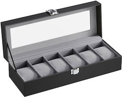 Songmics Wooden Case with transparent lid for 6 watches in Black color JWB06BK