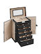 Songmics Jewellery Box Made of Faux Leather with Drawer & Black Mirror 26x15.6x32cm