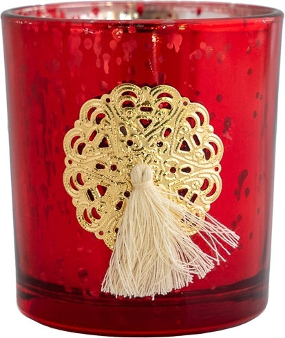 Zen Collection Christmas Glass Red Candlestick 8x7.3cm