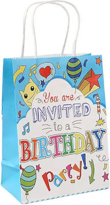 Happy Birthday Papier Tasche für Geschenke Blau 21x11x27cm.