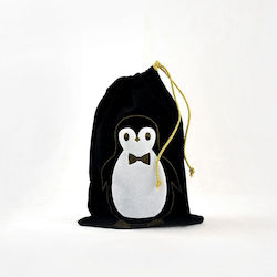 Velvet Penguin Drawstring Pouch Black