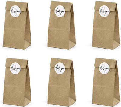 PartyDeco Paper Bag for Gift Brown 8x18cm. 6pcs