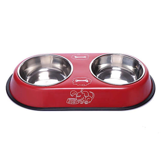 Edelstahl Schalen Futter für Hund & Katze 2x in Rot Farbe