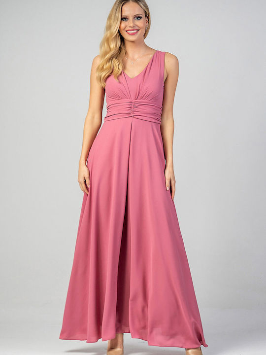 Bellino Καλοκαιρινό Maxi Βραδινό Φόρεμα Εξώπλατο Ροζ