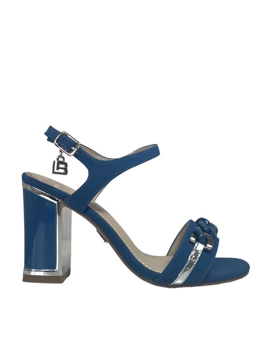 Laura Biagiotti Suede Women's Sandals Blue with Chunky High Heel