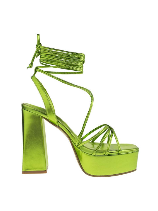 Corina Platform Women's Sandals Green with Chunky High Heel