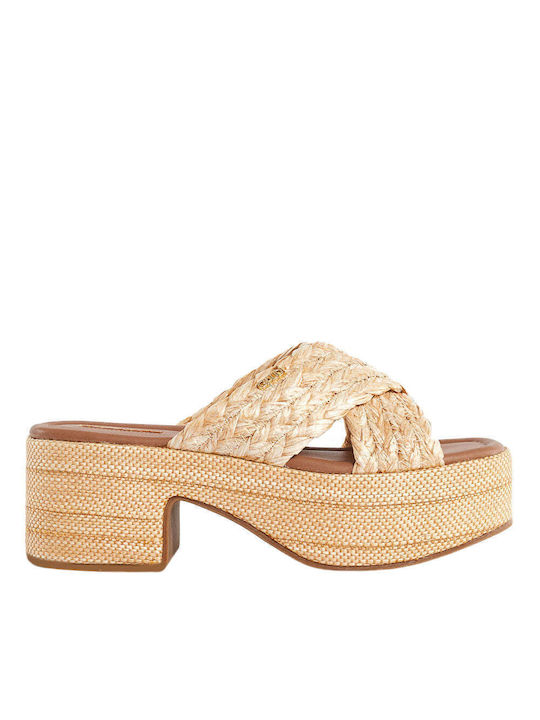 Gaudi Women's Sandals Beige with Chunky Medium Heel V33-63050-V0014