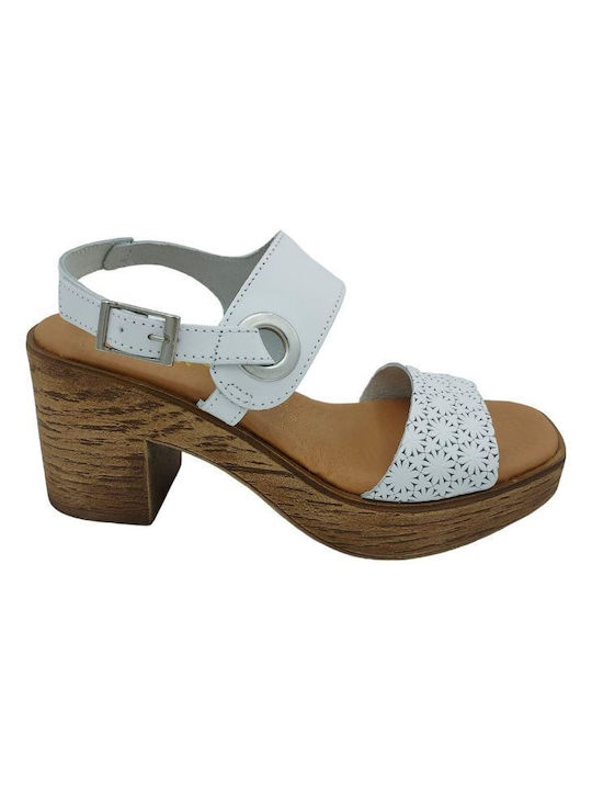 Marila Footwear Anatomic Platform Leather Women's Sandals White with Chunky High Heel 1-748-23052-29-2