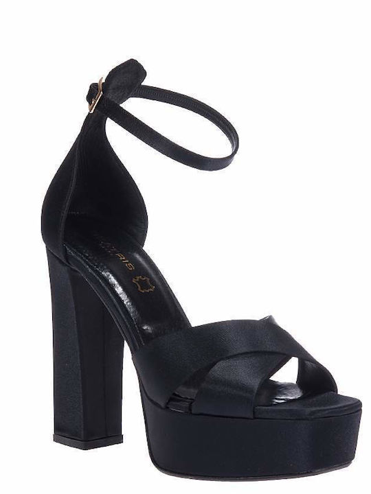 Beatris Platform Fabric Women's Sandals with Ankle Strap Black