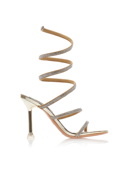 Tsoukalas Sandalen aus Lackleder mit Strass Gold