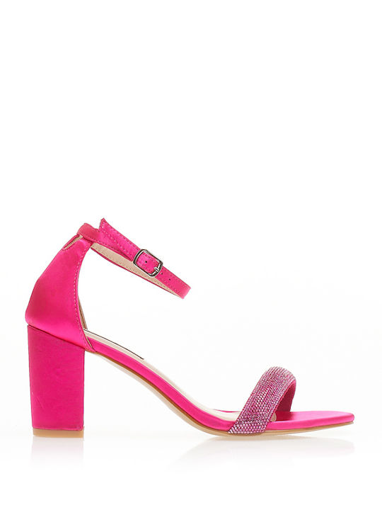 Tsoukalas Stoff Sandalen mit Strass Fuchsie