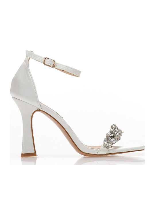 Tsoukalas Stoff Sandalen mit Strass Weiß