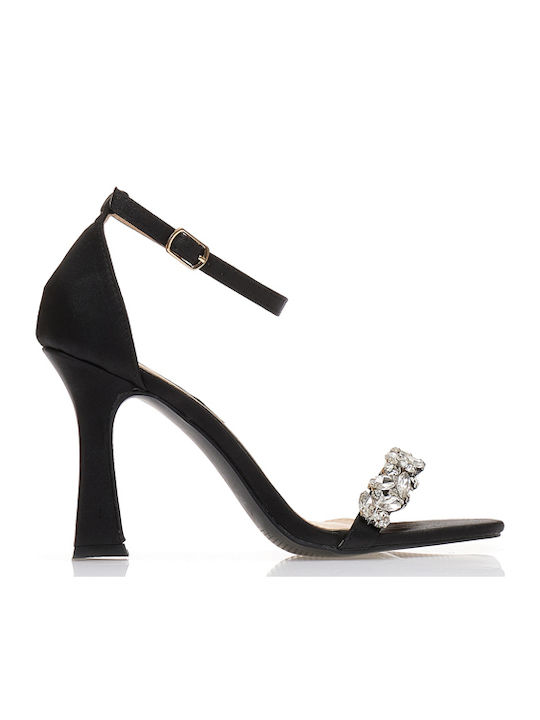 Stoff Sandalen mit Strass Schwarz