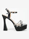 Fabric Sandals with Strass Black
