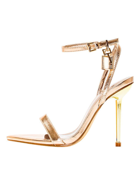 Diamantique Women's Sandals Gold with Thin High Heel