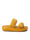 Leather Women's Flat Sandals Flatforms in Yellow Color