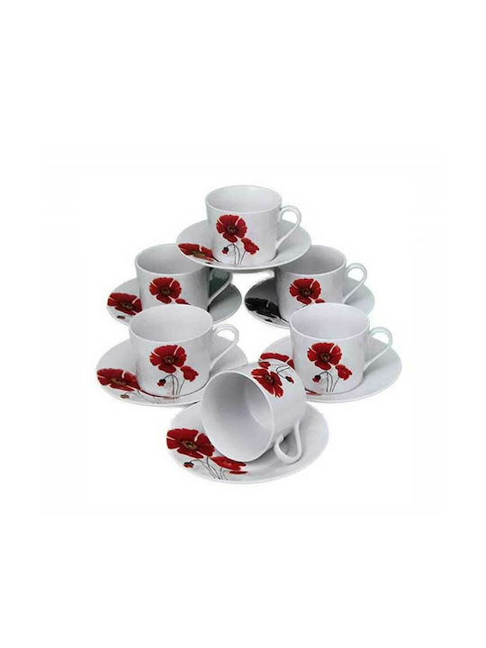 Porcelain Tea Cup Set White 12pcs