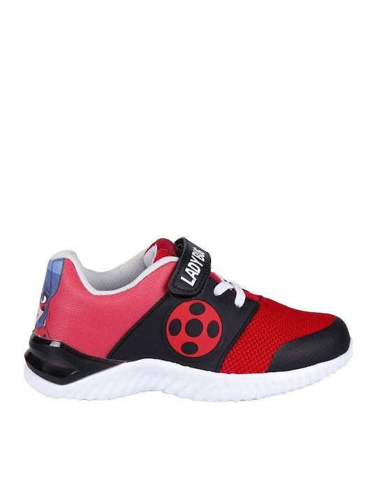 Miraculous Ladybug Kids Sneakers with Hoop & Loop Closure Red with Lights