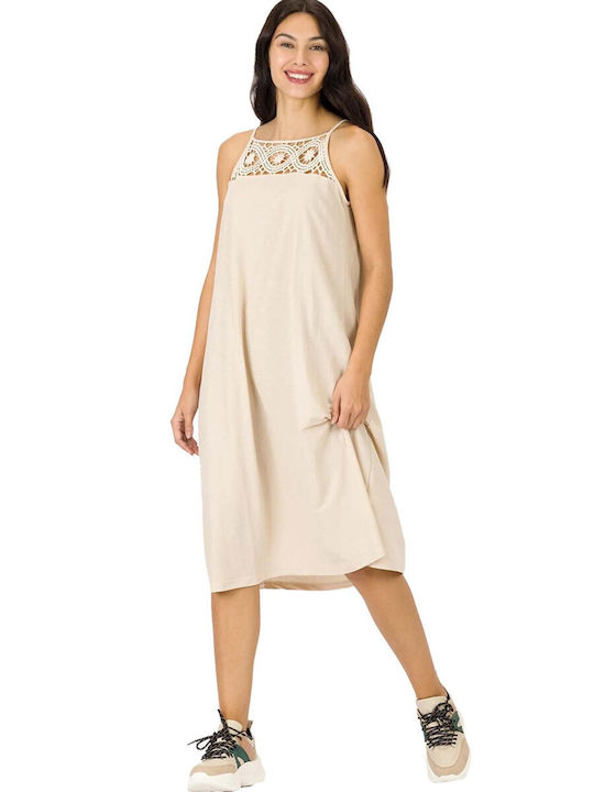 Tiffosi Summer Midi Dress Beige