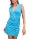 Enzzo Summer Mini Evening Dress Wrap Blue