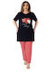 Baki Sommer Damen Pyjama-Set Schwarz