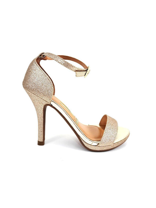 Vizzano Anatomic Platform Women's Sandals with Ankle Strap Gold with Thin Low Heel 6210.455