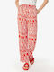 Women's High-waisted Fabric Trousers with Elastic in Loose Fit Orange