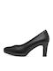 Leather Black Medium Heels with Strap
