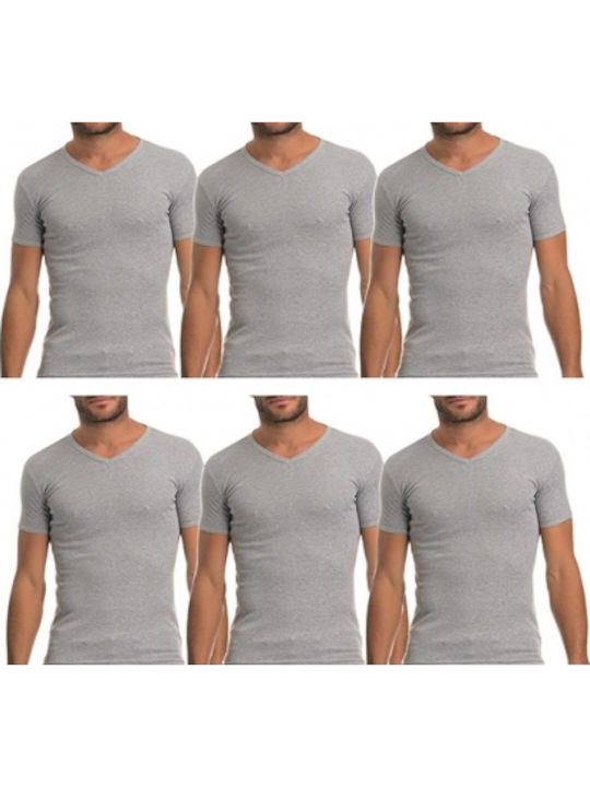 Men's Undershirts Short-sleeved in Gray Color 6Pack