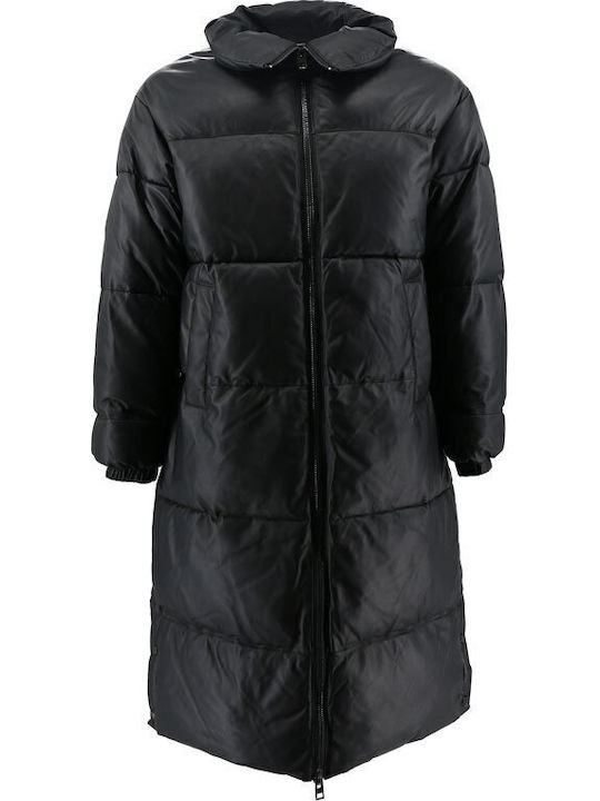 Kurz Damen Puffer Jacke für Winter Schwarz