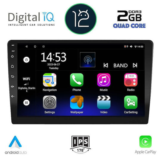 Digital IQ Автомобилна Аудио Система 2DIN (Блутут/USB/WiFi/GPS/Apple-Carplay/Android-Auto) с Тъчскрийн 9"