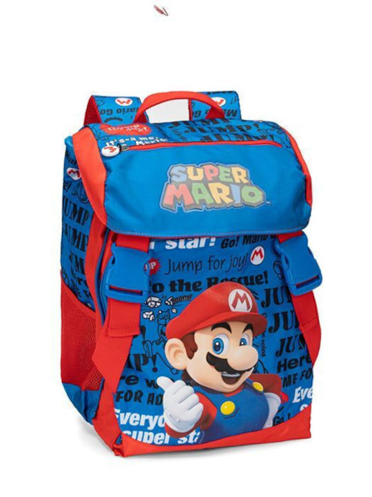 Super Mario Ученическа Раница за Основен Клас Син с Джоб за Бутилка