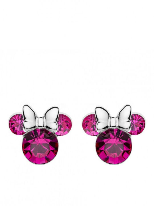 Minnie Mouse Disney Υποαλλεργικά Παιδικά Σκουλαρίκια Καρφωτά με Πέτρες από Ασήμι