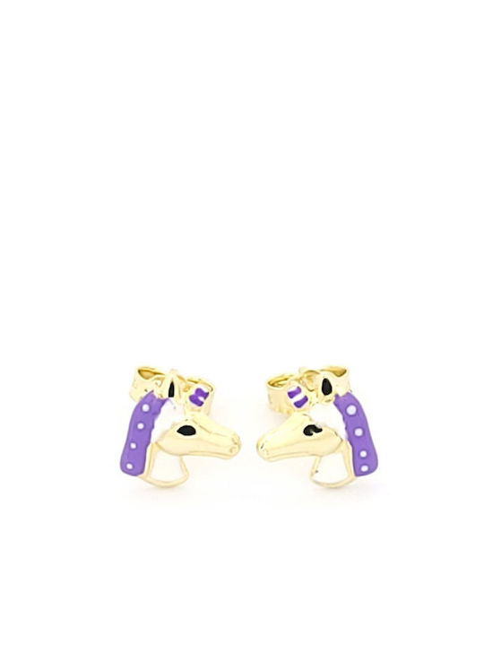 Kirkikosmima Gold Studs Kids Earrings Unicorns 9K