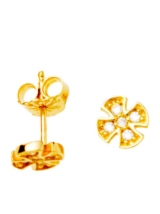 Gold Studs Kids Earrings with Stones 14K
