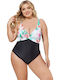 One Piece Swimsuit with Removable Padding for Large Bust Floral Black LS-2221