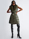 Imbottito Women's Long Puffer Jacket for Spring or Autumn Khaki