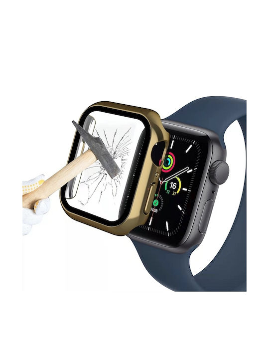 Electroplating Carcasă de Plastic cu Sticlă în culoarea Auriu pentru Apple Watch 45mm