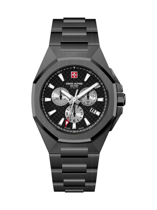 Swiss Alpine Military by Grovana Ανδρικό Ρολόι 42mm Χρονογράφος Μπαταρίας με Μαύρο Μεταλλικό Μπρασελέ