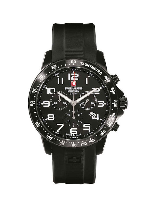 Swiss Alpine Military by Grovana Watch Chronograph Battery with Black Rubber Strap