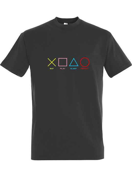 T-shirt Eat Sleap Play Repeat σε Γκρι χρώμα