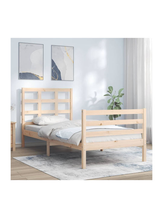 Κρεβάτι Μονό από Μασίφ Ξύλο Φυσικό με Τάβλες για Στρώμα 90x190cm