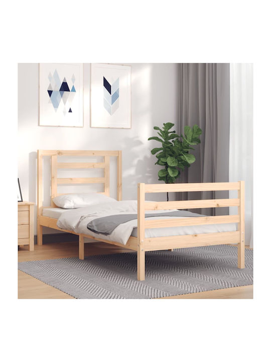 Κρεβάτι Μονό από Μασίφ Ξύλο Φυσικό με Τάβλες για Στρώμα 90x190cm
