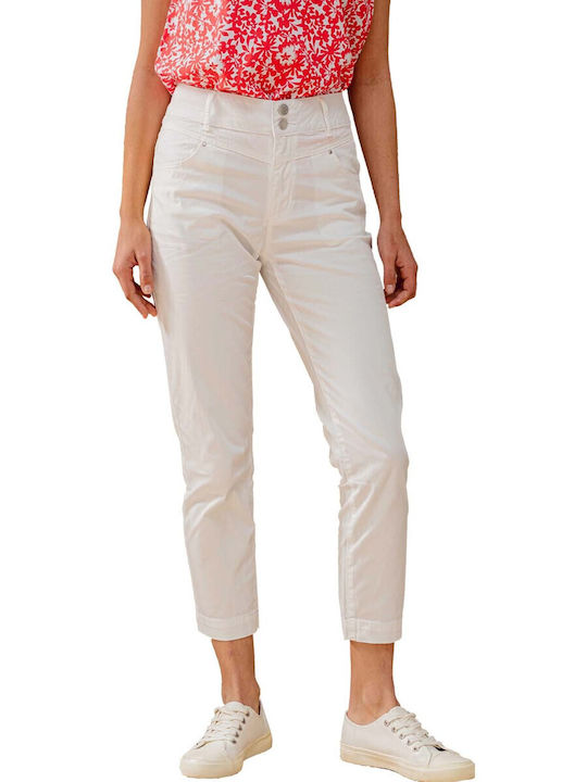 C'est Beau La Vie Damen Hoch tailliert Stoff Capri Hose Weiß