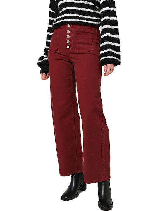 C'est Beau La Vie Women's High-waisted Fabric Trousers Bootcut Fit Burgundy C'est Beau La Vie Women's High-waisted Fabric Trousers Bootcut Fit Burgundy