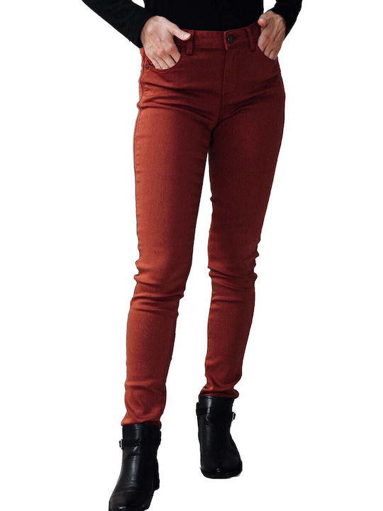 C'est Beau La Vie Damen Stoff Hose Push-up Slim Fit Rot