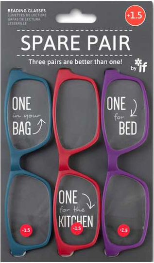 IF Spare Pair Reading Glasses +1.50 Petrol Red Purple 40407 3 Pieces