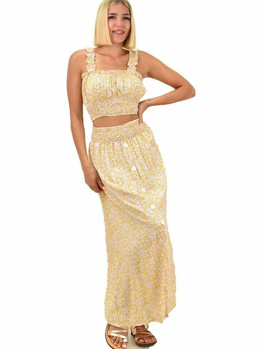 Potre Set with High-waisted Midi Skirt Floral Y...